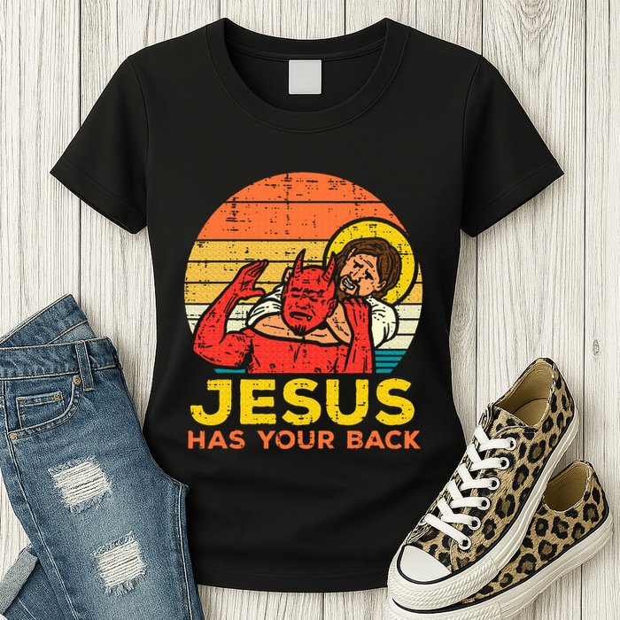 Jesus Has Your Back Jiu Jitsu Retro Christian Womens T-Shirt