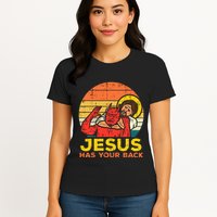 Jesus Has Your Back Jiu Jitsu Retro Christian Womens T-Shirt