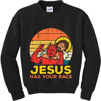 Jesus Has Your Back Jiu Jitsu Retro Christian Kids Sweatshirt