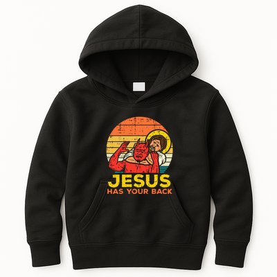 Jesus Has Your Back Jiu Jitsu Retro Christian Kids Hoodie