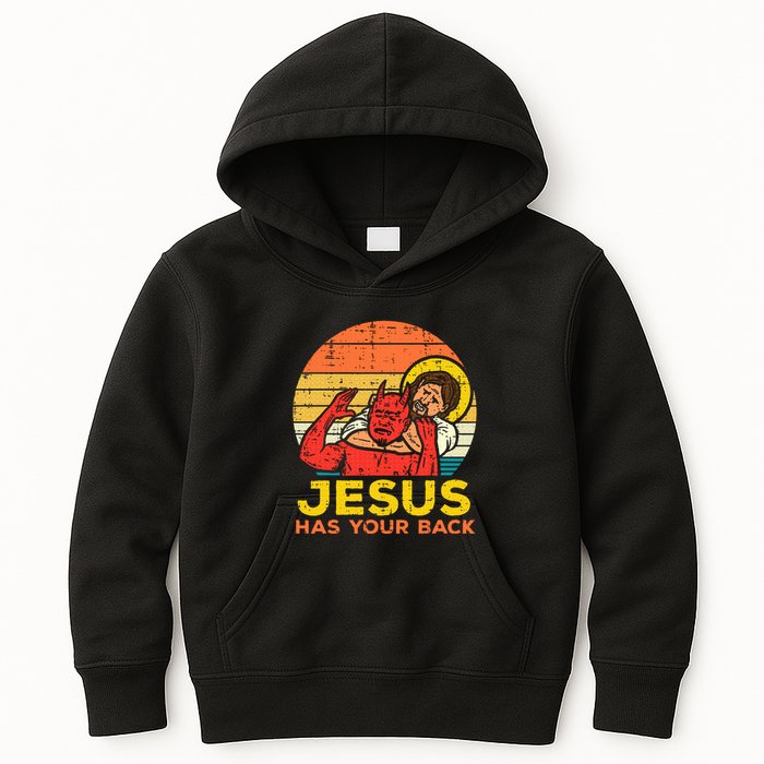 Jesus Has Your Back Jiu Jitsu Retro Christian Kids Hoodie