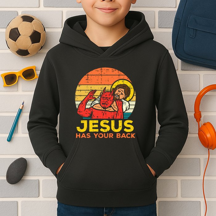Jesus Has Your Back Jiu Jitsu Retro Christian Kids Hoodie