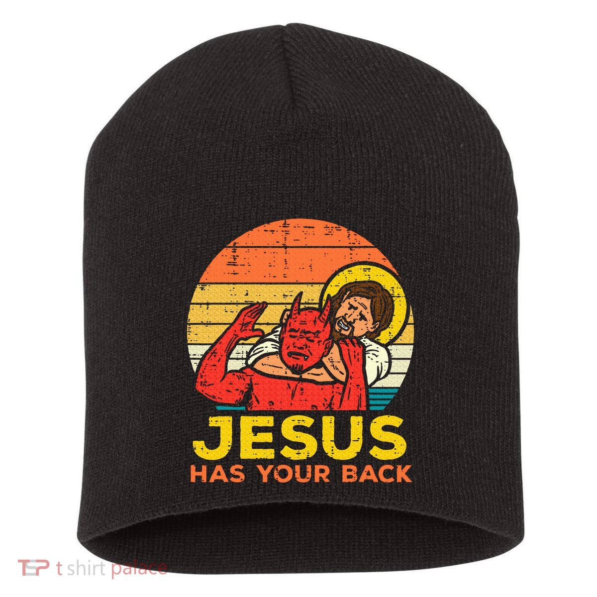 Jesus Has Your Back Jiu Jitsu Retro Christian Short Acrylic Beanie