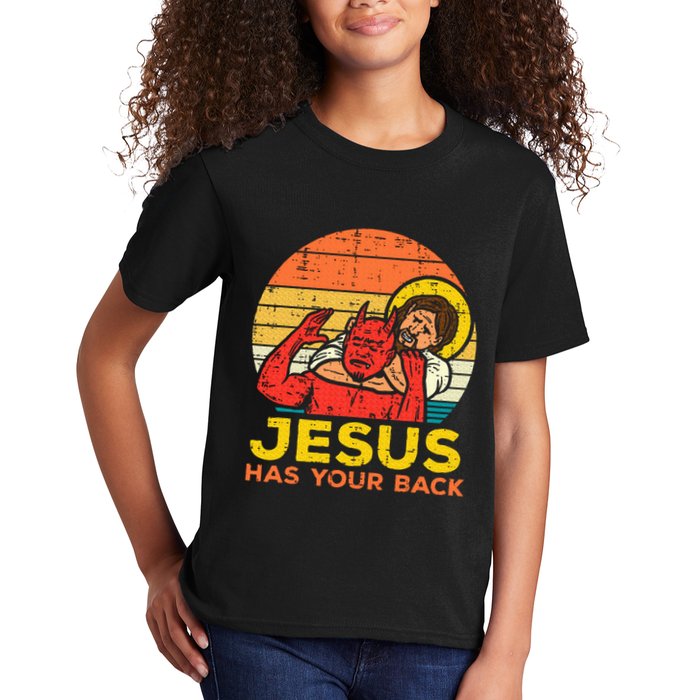 Jesus Has Your Back Jiu Jitsu Retro Christian Kids T-Shirt