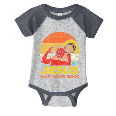 Jesus Has Your Back Jiu Jitsu Retro Christian Infant Baby Jersey Bodysuit