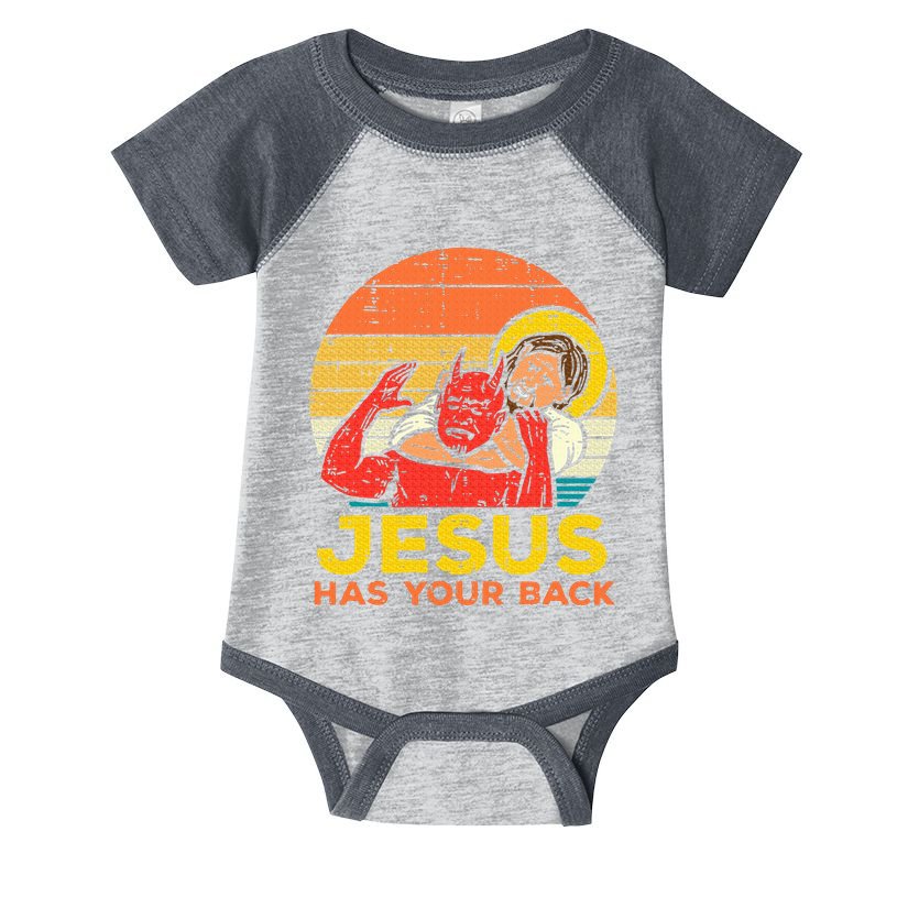 Jesus Has Your Back Jiu Jitsu Retro Christian Infant Baby Jersey Bodysuit
