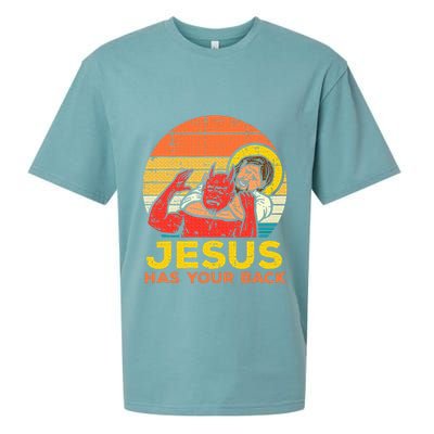 Jesus Has Your Back Jiu Jitsu Retro Christian Sueded Cloud Jersey T-Shirt