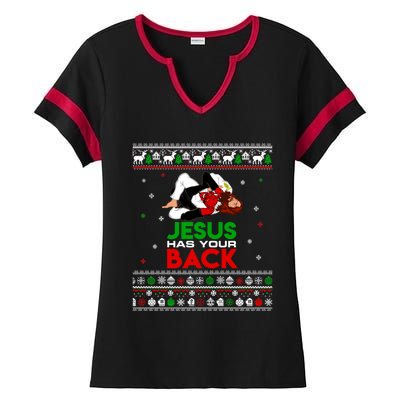 Jesus Has Your Back Ugly Christmas Sweater Christmas Cute Gift Ladies Halftime Notch Neck Tee