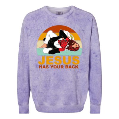 Jesus Has Your Back Fighting Devil Colorblast Crewneck Sweatshirt