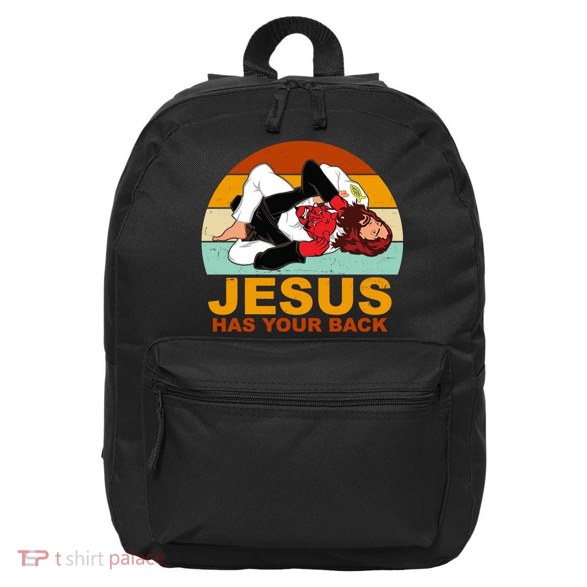 Jesus Has Your Back Fighting Devil 16 in Basic Backpack