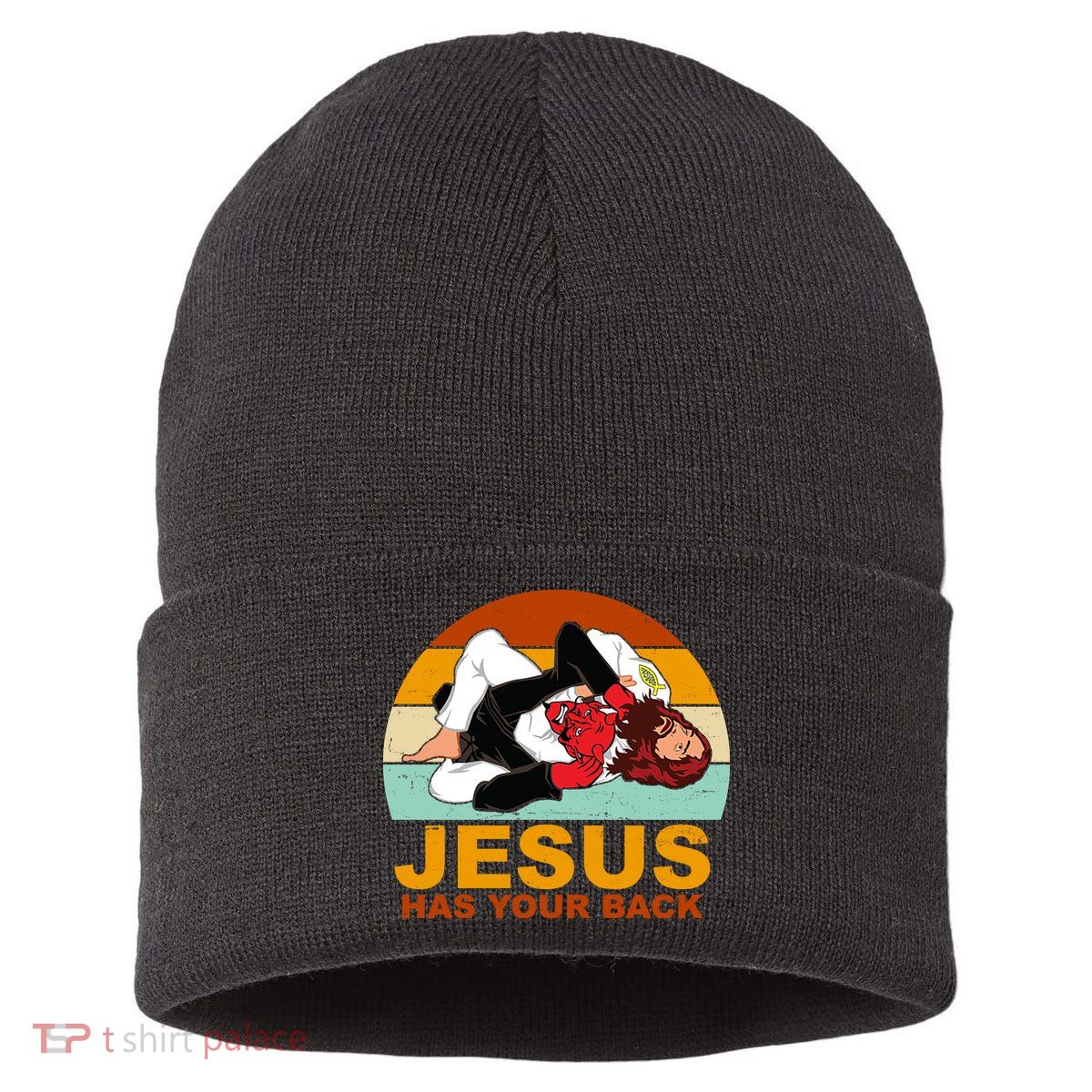 Jesus Has Your Back Fighting Devil Sustainable Knit Beanie