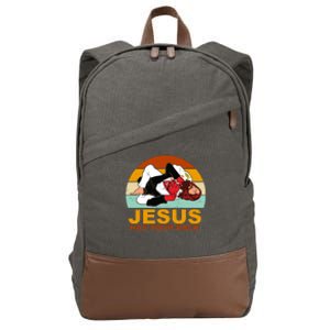 Jesus Has Your Back Fighting Devil Cotton Canvas Backpack