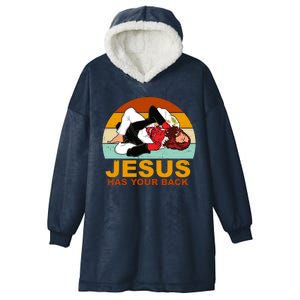 Jesus Has Your Back Fighting Devil Hooded Wearable Blanket