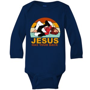 Jesus Has Your Back Fighting Devil Baby Long Sleeve Bodysuit