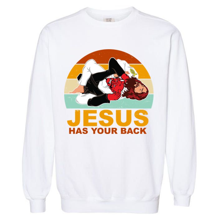 Jesus Has Your Back Fighting Devil Garment-Dyed Sweatshirt