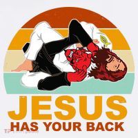 Jesus Has Your Back Fighting Devil Button