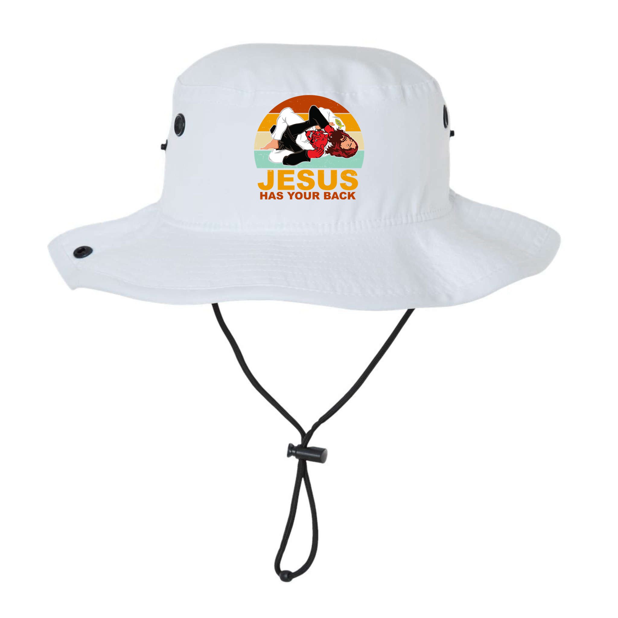 Jesus Has Your Back Fighting Devil Bucket Hat