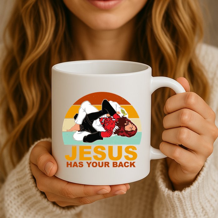Jesus Has Your Back Fighting Devil Mug