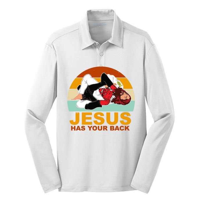 Jesus Has Your Back Fighting Devil Silk Touch Performance Long Sleeve Polo