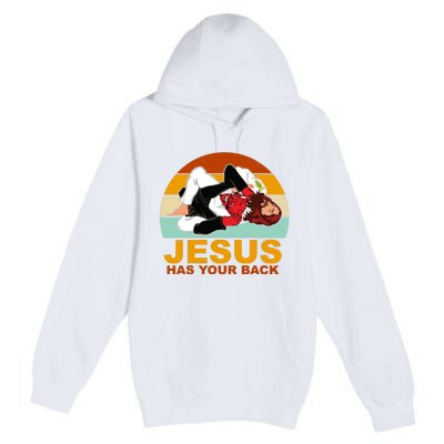 Jesus Has Your Back Fighting Devil Premium Pullover Hoodie