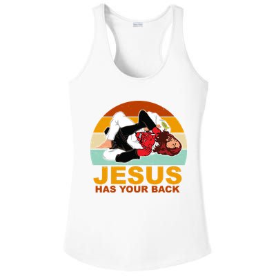 Jesus Has Your Back Fighting Devil Ladies PosiCharge Competitor Racerback Tank