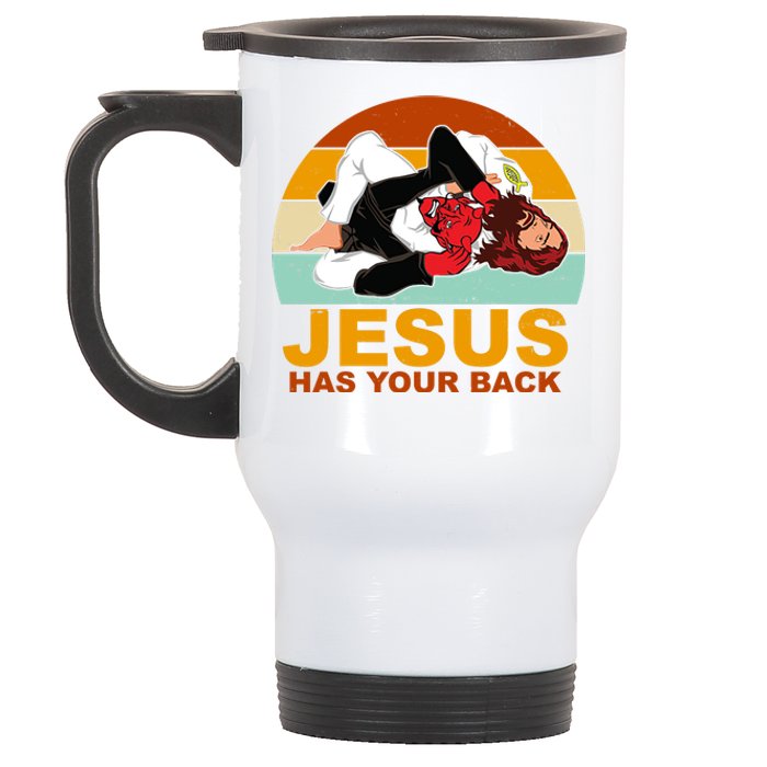 Jesus Has Your Back Fighting Devil Stainless Steel Travel Mug