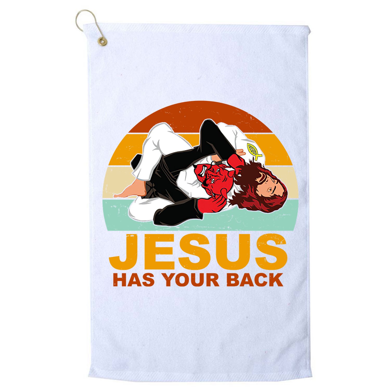 Jesus Has Your Back Fighting Devil Golf Towel