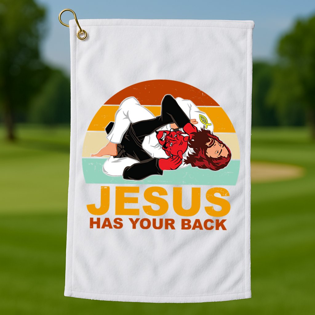 Jesus Has Your Back Fighting Devil Golf Towel