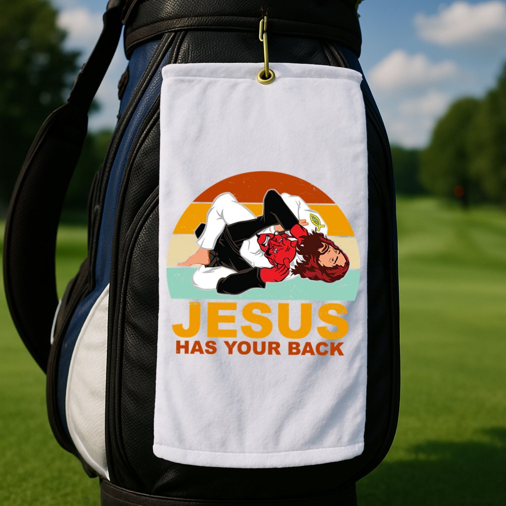 Jesus Has Your Back Fighting Devil Golf Towel