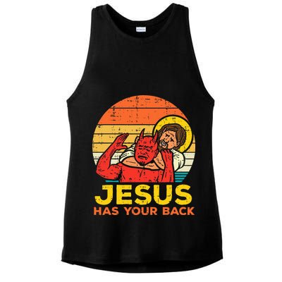 Jesus Has Your Back Jiu Jitsu Retro Christian Ladies PosiCharge Tri-Blend Wicking Tank