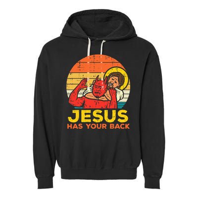 Jesus Has Your Back Jiu Jitsu Retro Christian Garment-Dyed Fleece Hoodie