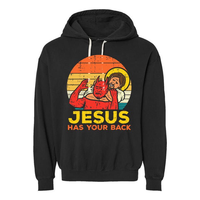 Jesus Has Your Back Jiu Jitsu Retro Christian Garment-Dyed Fleece Hoodie