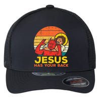 Jesus Has Your Back Jiu Jitsu Retro Christian Flexfit Unipanel Trucker Cap