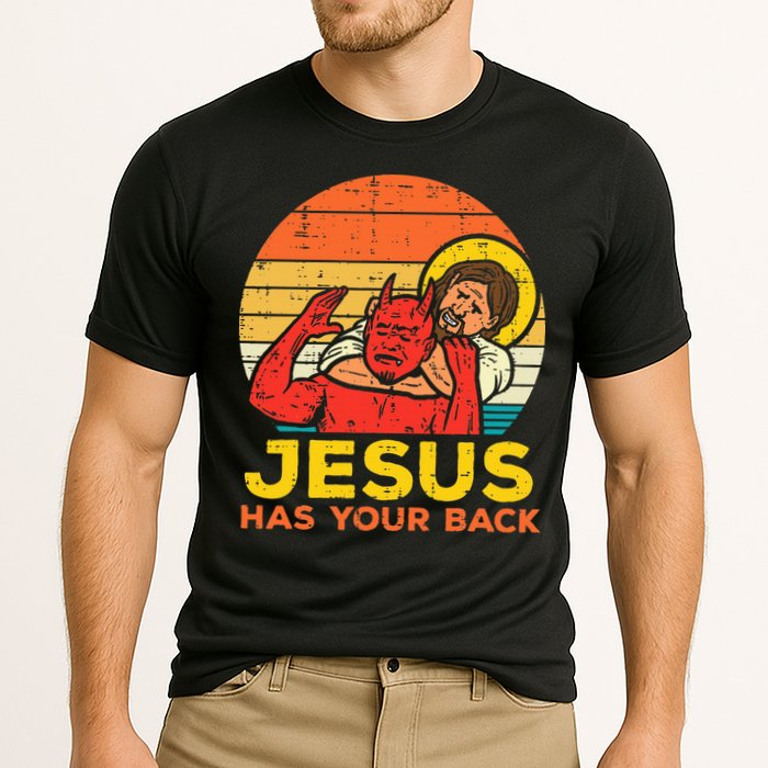 Jesus Has Your Back Jiu Jitsu Retro Christian Performance Shirt