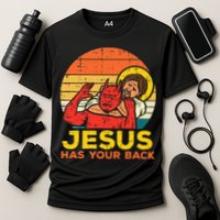 Jesus Has Your Back Jiu Jitsu Retro Christian Performance Shirt