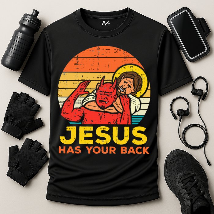 Jesus Has Your Back Jiu Jitsu Retro Christian Performance Shirt