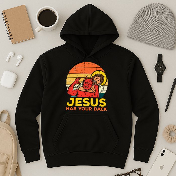 Jesus Has Your Back Jiu Jitsu Retro Christian Hoodie