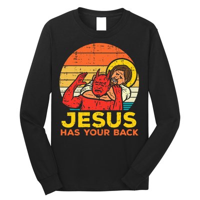 Jesus Has Your Back Jiu Jitsu Retro Christian Long Sleeve Shirt