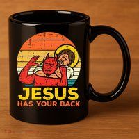 Jesus Has Your Back Jiu Jitsu Retro Christian 11oz C Handle Ceramic Mug