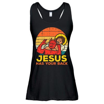 Jesus Has Your Back Jiu Jitsu Retro Christian Ladies Essential Flowy Tank