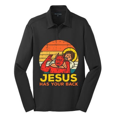 Jesus Has Your Back Jiu Jitsu Retro Christian Silk Touch Performance Long Sleeve Polo