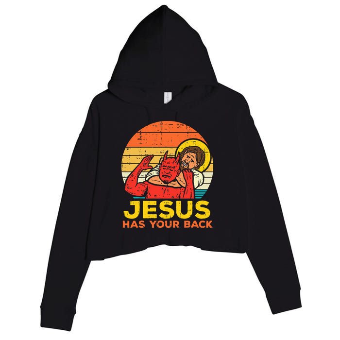 Jesus Has Your Back Jiu Jitsu Retro Christian Crop Fleece Hoodie