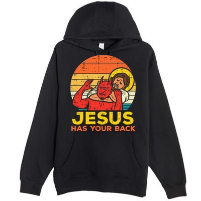 Jesus Has Your Back Jiu Jitsu Retro Christian Premium Pullover Hoodie