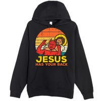Jesus Has Your Back Jiu Jitsu Retro Christian Premium Pullover Hoodie