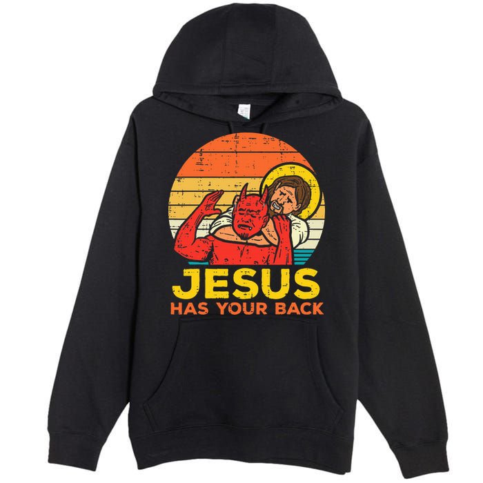 Jesus Has Your Back Jiu Jitsu Retro Christian Premium Pullover Hoodie