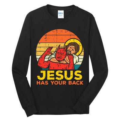 Jesus Has Your Back Jiu Jitsu Retro Christian Tall Long Sleeve T-Shirt