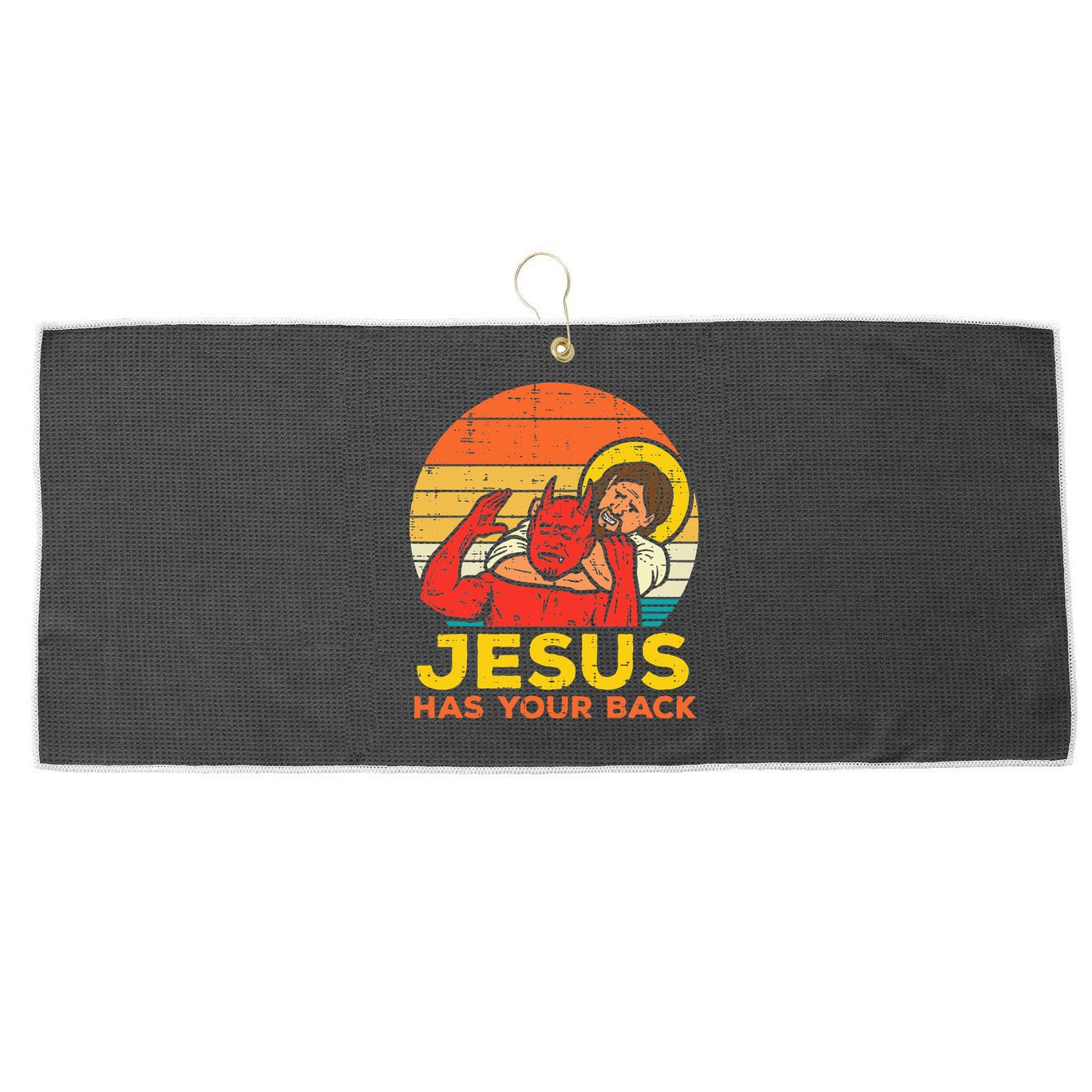 Jesus Has Your Back Jiu Jitsu Retro Christian Large Microfiber Waffle Golf Towel