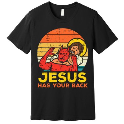 Jesus Has Your Back Jiu Jitsu Retro Christian Premium T-Shirt