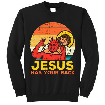 Jesus Has Your Back Jiu Jitsu Retro Christian Tall Sweatshirt