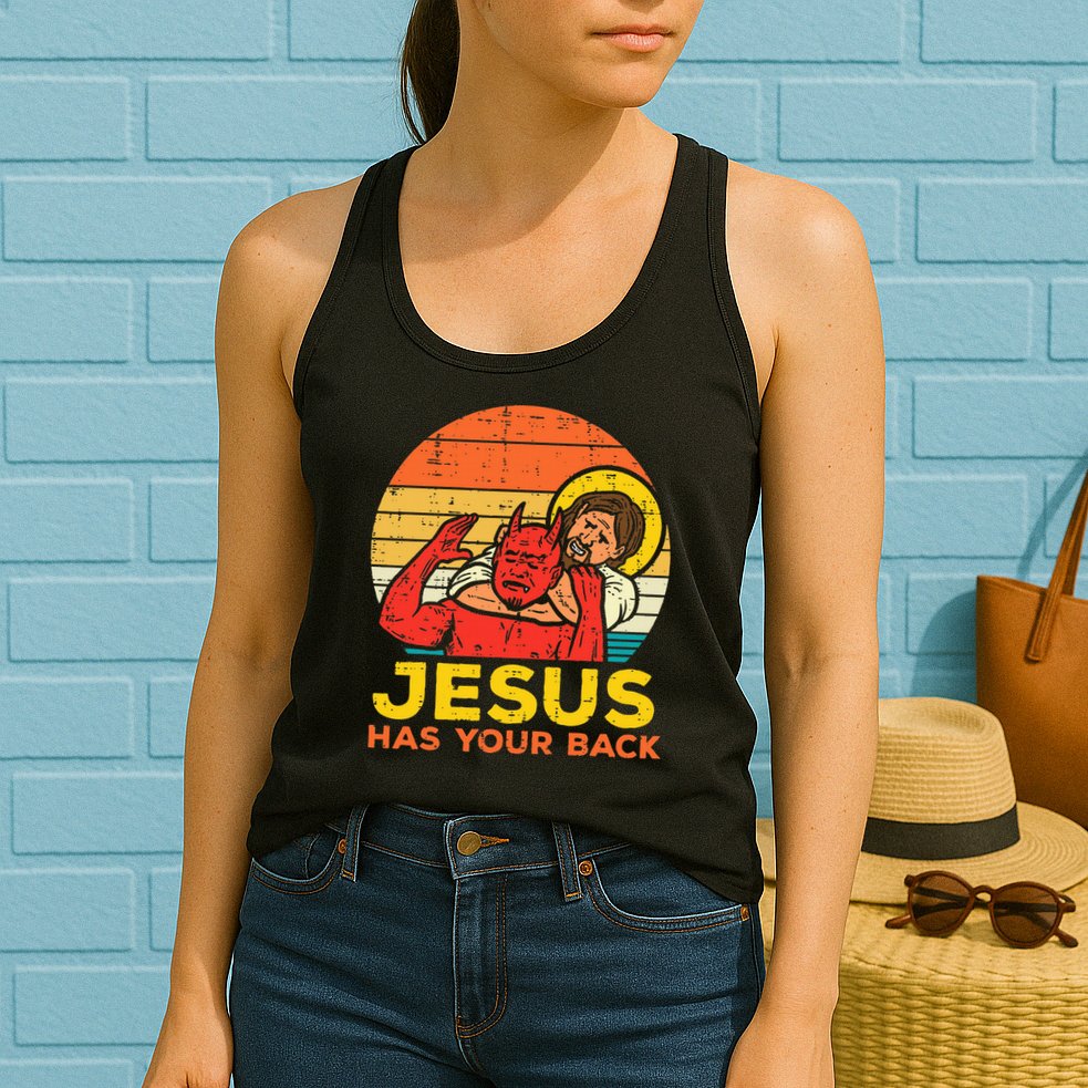 Jesus Has Your Back Jiu Jitsu Retro Christian Womens Tank Top
